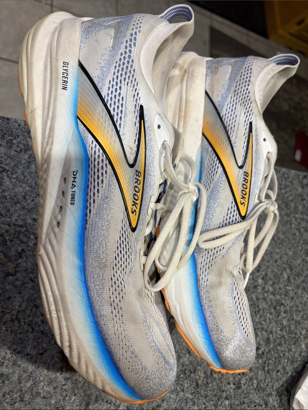 Brooks White/Blue/Yellow Gradient Glycerin Running Shoes